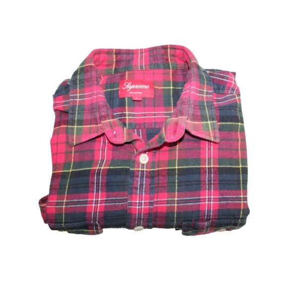 SUPREME Plaid Flannel Shirt FW22 Men's L Button Down Collared Tartan Plaid Red - Picture 9 of 9